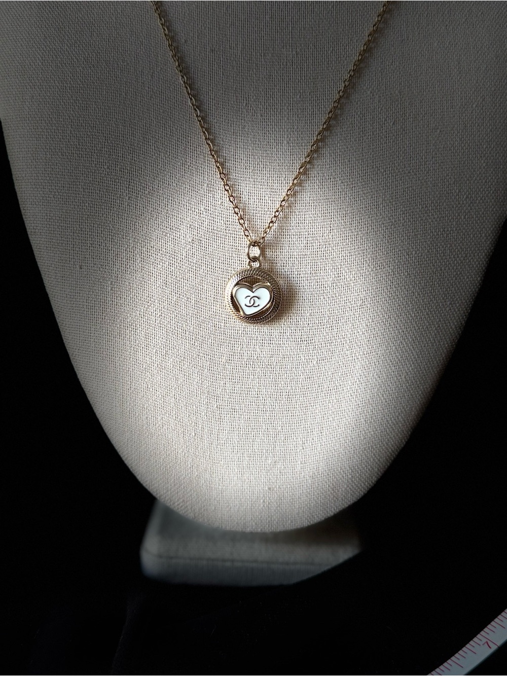 ChaneI Gold Necklace with White Enamel Logo Heart Pendant - Picture 3 of 9